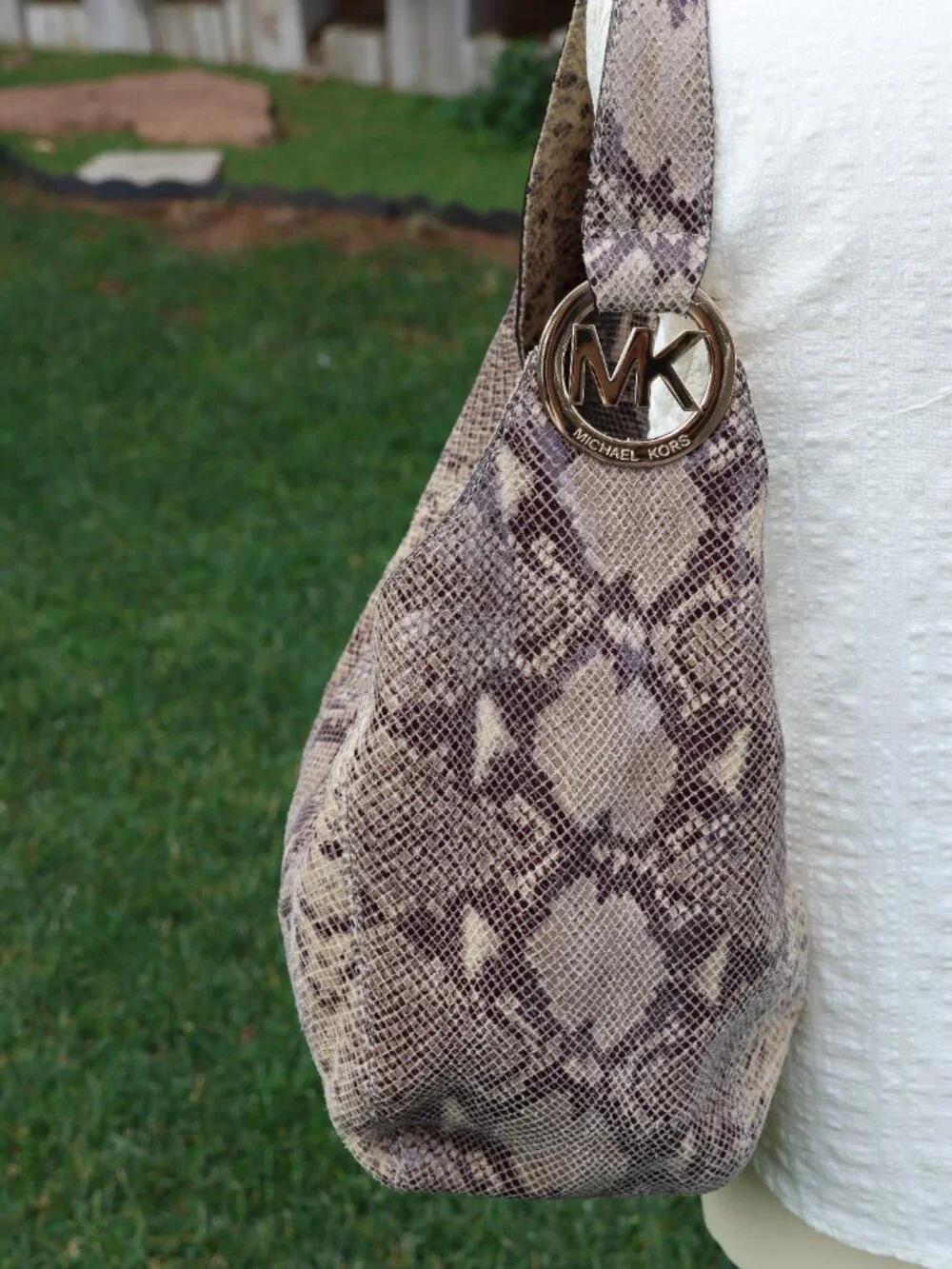 Michael Kors Brown, Tan & Gray Python-Print Hobo Bag